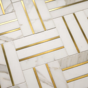 Bronzework Studio Precision Square Liner Hepburn Brass white marble floor
