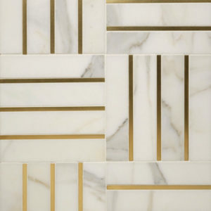 Bronzework Studio Precision Square Liners Hepburn Brass white marble display