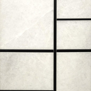 Bronzework Studio Precision Square Liner Matte Black 1/4-inch and 3/8-inch white marble display