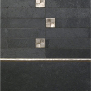 Bronzework Studio Classic Terrace 1.25-inch insets and Basic metal accent liner tile with black stone