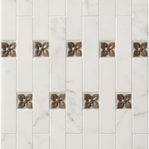 Bronzework Studio Classic Blooming Leaf 1.25-inch metal accent inset tiles with white marble