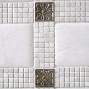 Bronzework Studio Classic Sunrise 2.5-inch metal accent inset tile white marble