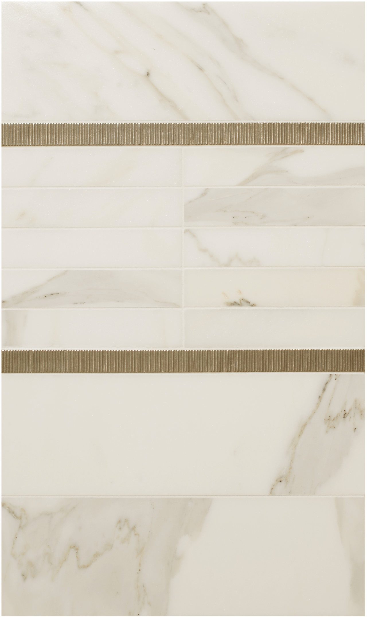 Bronzework Studio Classic Beach Grass metal accent liner tile with white marble