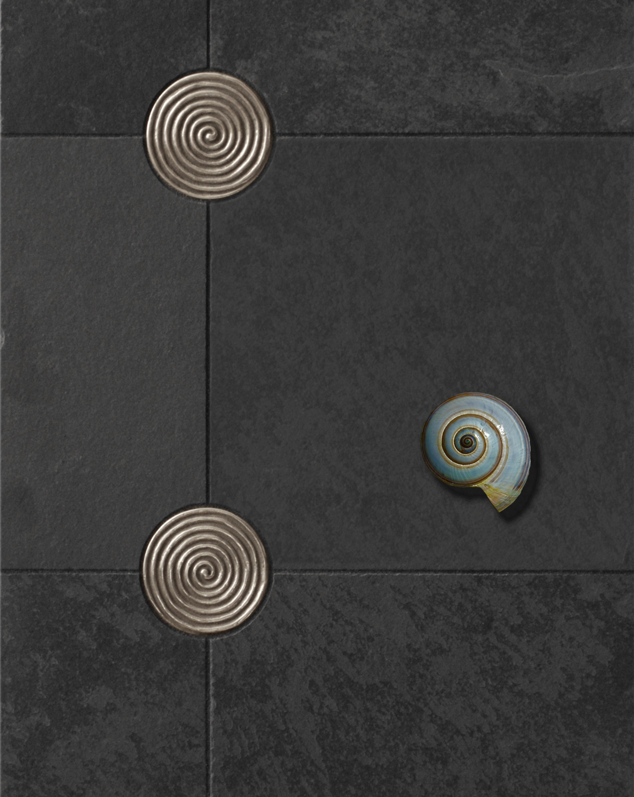 Bronzework Studio Classic Petroglyph 2.5-inch metal accent inset tile with black stone