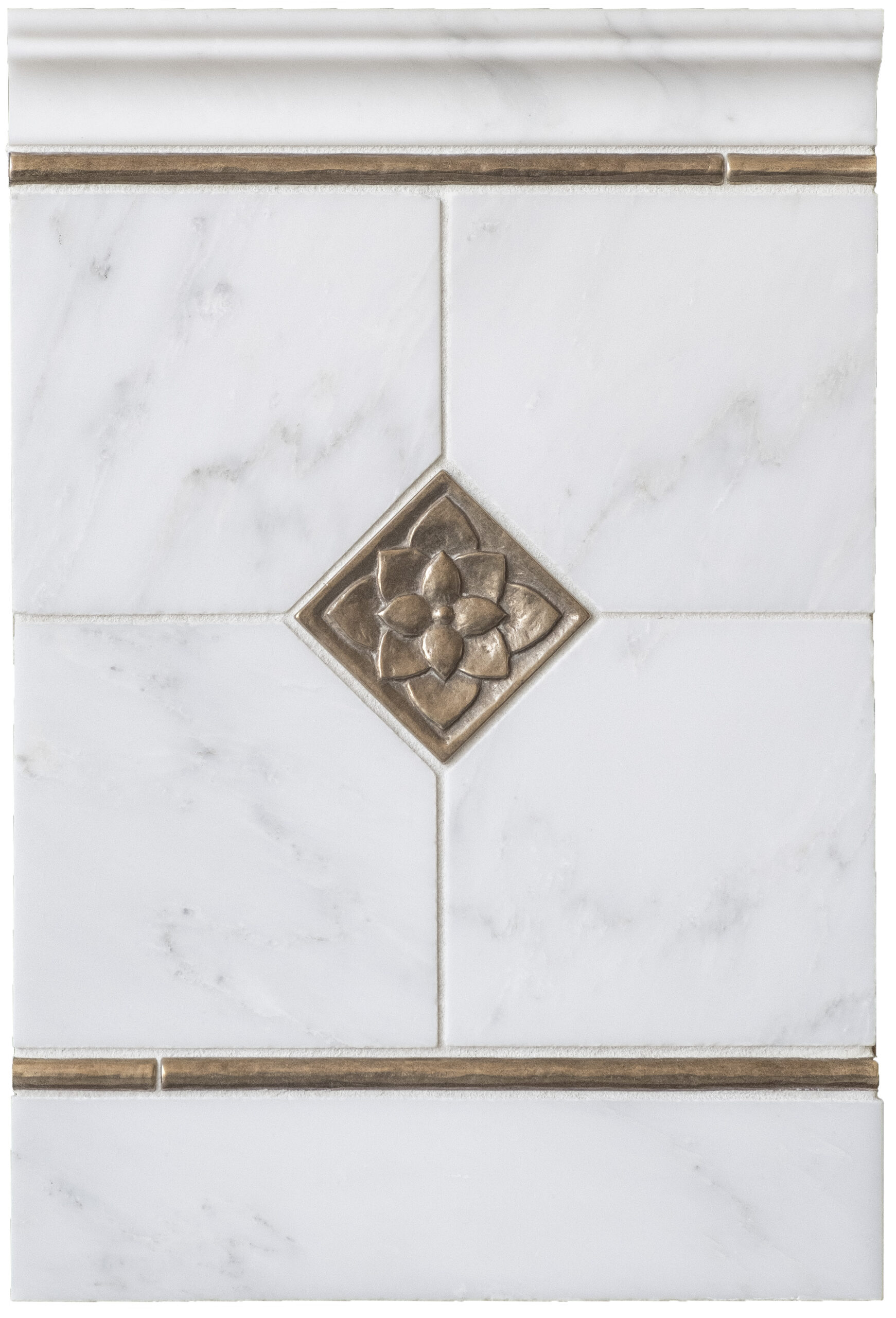 Lotus 3x3 and Carved Half Round in Traditional Bronze with white marble