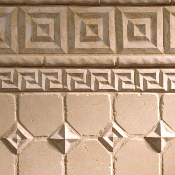 Talisman Shadow Square 2-inch, 4-inch, Shadow Star, Key, Rustic Half-Round white ceramic tile display