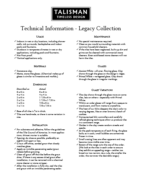 Legacy Collection Technical Information